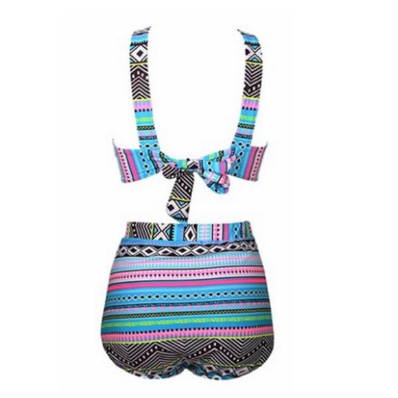 Multi color High waist plus size 2 pc swimsuit - Picture 3 of 3